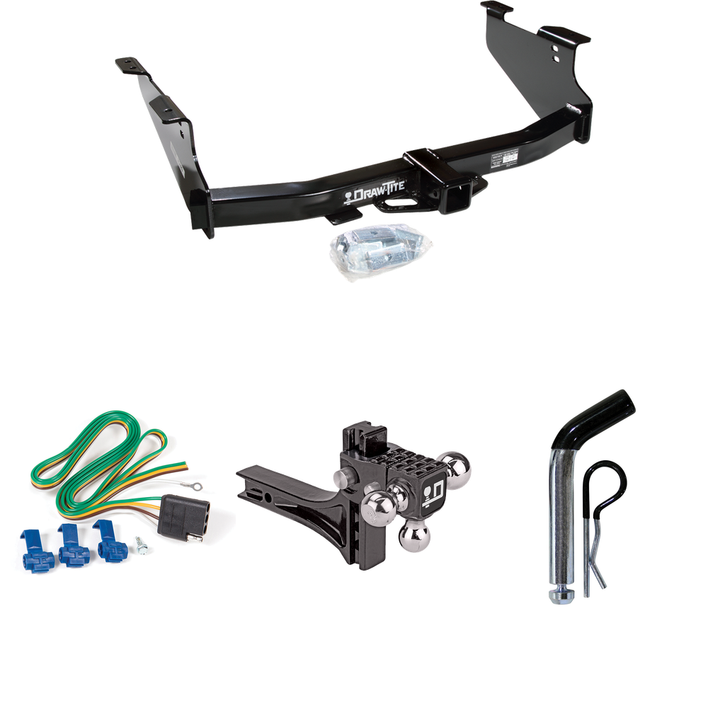 Fits 2003-2003 Dodge Ram 1500 Trailer Hitch Tow PKG w/ 4-Flat Wiring + Adjustable Drop Rise Triple Ball Ball Mount 1-7/8" & 2" & 2-5/16" Trailer Balls + Pin/Clip (For (Built After 11/2002) Models) By Draw-Tite