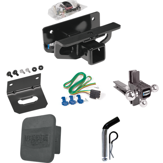 Fits 2019-2023 RAM 1500 Classic Trailer Hitch Tow PKG w/ 4-Flat Wiring + Adjustable Drop Rise Triple Ball Ball Mount 1-7/8" & 2" & 2-5/16" Trailer Balls + Pin/Clip + Wiring Bracket + Hitch Cover By Reese Towpower