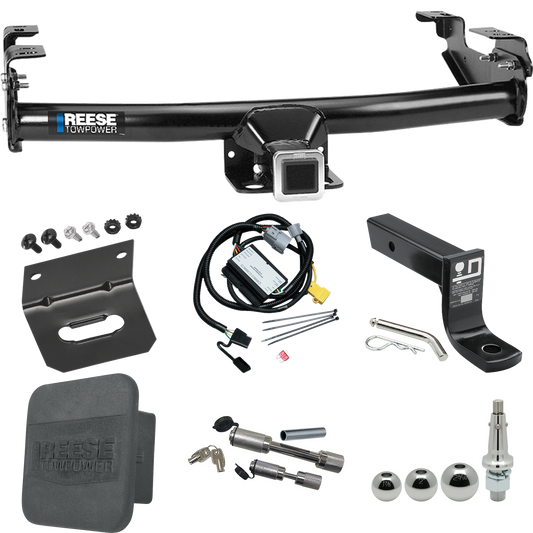 Fits 2001-2002 Toyota Tundra Trailer Hitch Tow PKG w/ 4-Flat Wiring + Ball Mount w/ 4" Drop + Interchangeable Ball 1-7/8" & 2" & 2-5/16" + Wiring Bracket + Dual Hitch & Coupler Locks + Hitch Cover By Reese Towpower