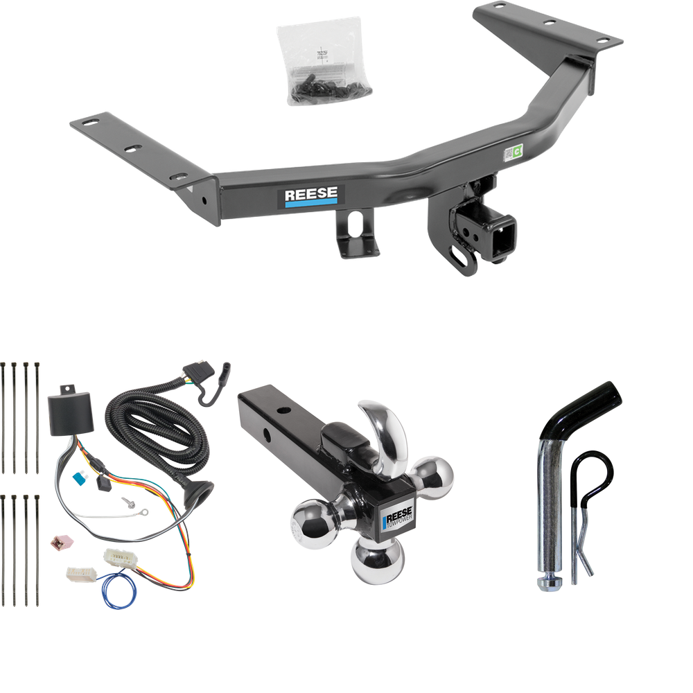 Fits 2016-2022 Honda Pilot Trailer Hitch Tow PKG w/ 4-Flat Wiring + Triple Ball Ball Mount 1-7/8" & 2" & 2-5/16" Trailer Balls w/ Tow Hook + Pin/Clip By Reese Towpower