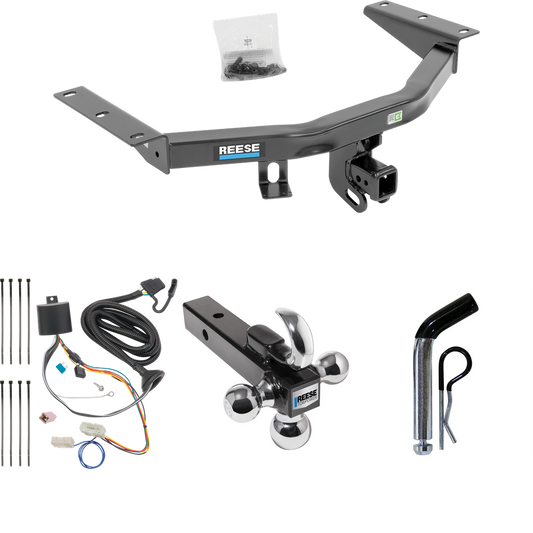 Fits 2016-2022 Honda Pilot Trailer Hitch Tow PKG w/ 4-Flat Wiring + Triple Ball Ball Mount 1-7/8" & 2" & 2-5/16" Trailer Balls w/ Tow Hook + Pin/Clip By Reese Towpower