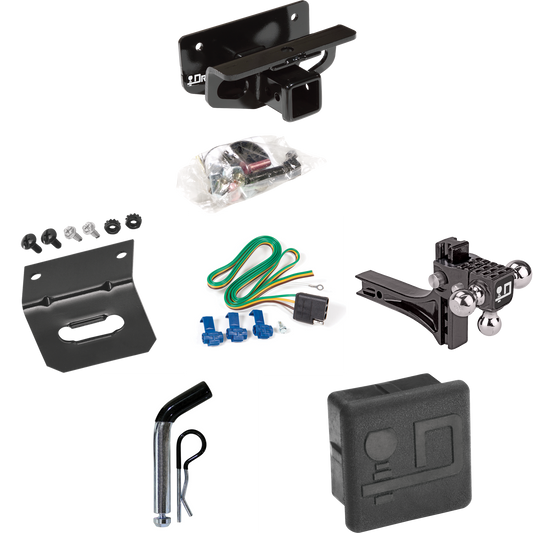 Fits 2003-2009 Dodge Ram 2500 Trailer Hitch Tow PKG w/ 4-Flat Wiring + Adjustable Drop Rise Triple Ball Ball Mount 1-7/8" & 2" & 2-5/16" Trailer Balls + Pin/Clip + Wiring Bracket + Hitch Cover By Draw-Tite