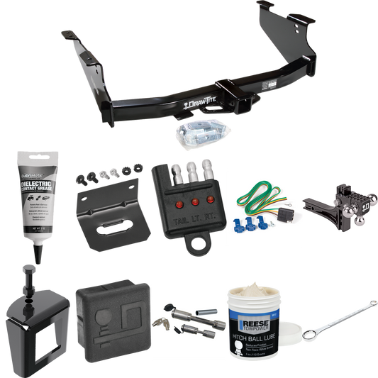 Fits 2004-2005 Dodge Ram 1500 Trailer Hitch Tow PKG w/ 4-Flat Wiring + Adjustable Drop Rise Triple Ball Ball Mount 1-7/8" & 2" & 2-5/16" Trailer Balls + Wiring Bracket + Hitch Cover + Dual Hitch & Coupler Locks + Wiring Tester + Ball Lube + Electric