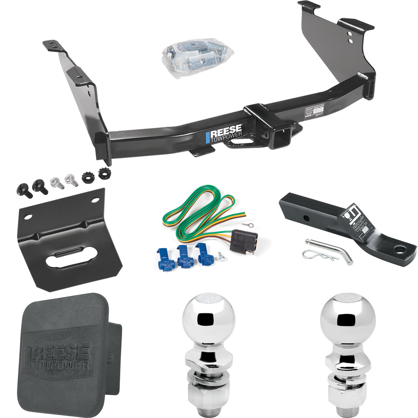 Fits 2003-2009 Dodge Ram 2500 Trailer Hitch Tow PKG w/ 4-Flat Wiring + Ball Mount w/ 2" Drop + 2" Ball + 2-5/16" Ball + Wiring Bracket + Hitch Cover By Reese Towpower