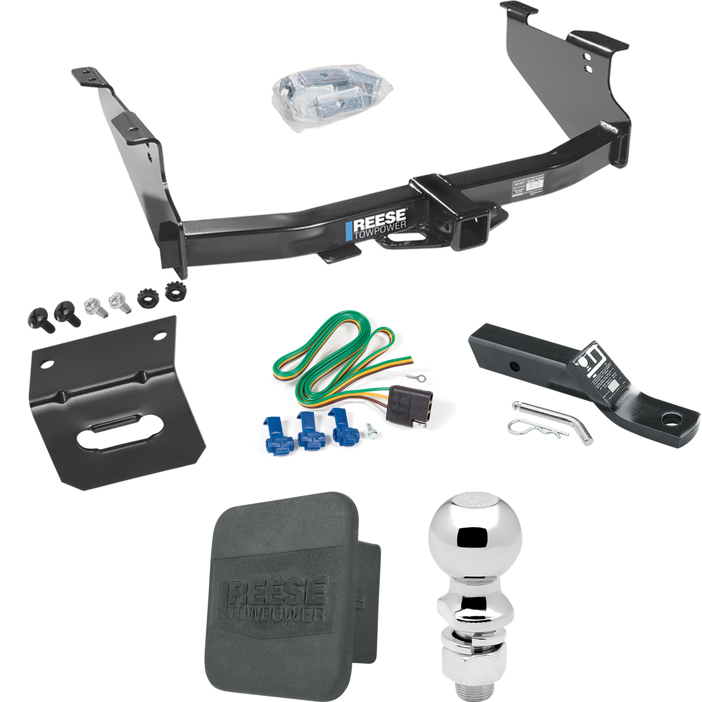 Fits 2006-2008 Dodge Ram 1500 Trailer Hitch Tow PKG w/ 4-Flat Wiring + Ball Mount w/ 2" Drop + 2-5/16" Ball + Wiring Bracket + Hitch Cover By Reese Towpower