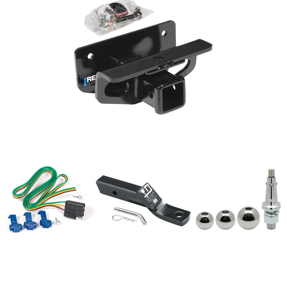 Fits 2011-2018 RAM 1500 Trailer Hitch Tow PKG w/ 4-Flat Wiring + Ball Mount w/ 2" Drop + Interchangeable Ball 1-7/8" & 2" & 2-5/16" By Reese Towpower