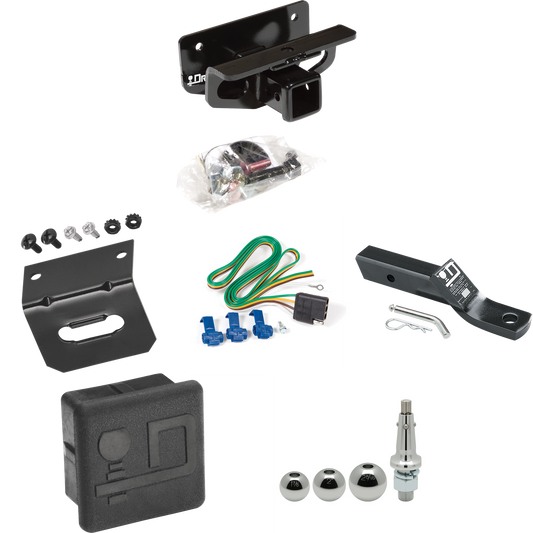 Fits 2006-2010 Dodge Ram 1500 Trailer Hitch Tow PKG w/ 4-Flat Wiring + Ball Mount w/ 2" Drop + Interchangeable Ball 1-7/8" & 2" & 2-5/16" + Wiring Bracket + Hitch Cover By Draw-Tite