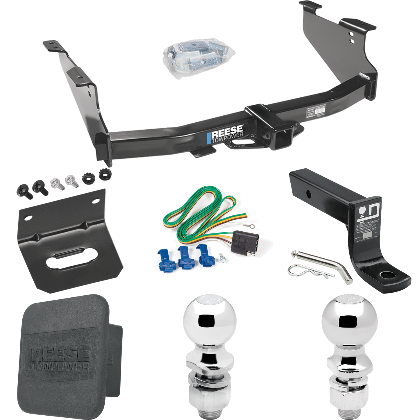 Fits 2004-2005 Dodge Ram 1500 Trailer Hitch Tow PKG w/ 4-Flat Wiring + Ball Mount w/ 4" Drop + 2" Ball + 2-5/16" Ball + Wiring Bracket + Hitch Cover (Excludes: Daytona/Hemi Sport Quad Cab/Ram Rumble Bee/SRT-10 Models) By Reese Towpower