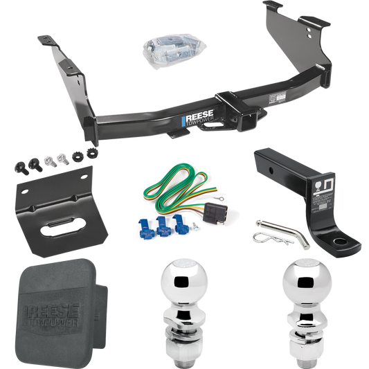 Fits 2004-2005 Dodge Ram 1500 Trailer Hitch Tow PKG w/ 4-Flat Wiring + Ball Mount w/ 4" Drop + 2" Ball + 2-5/16" Ball + Wiring Bracket + Hitch Cover (Excludes: Daytona/Hemi Sport Quad Cab/Ram Rumble Bee/SRT-10 Models) By Reese Towpower