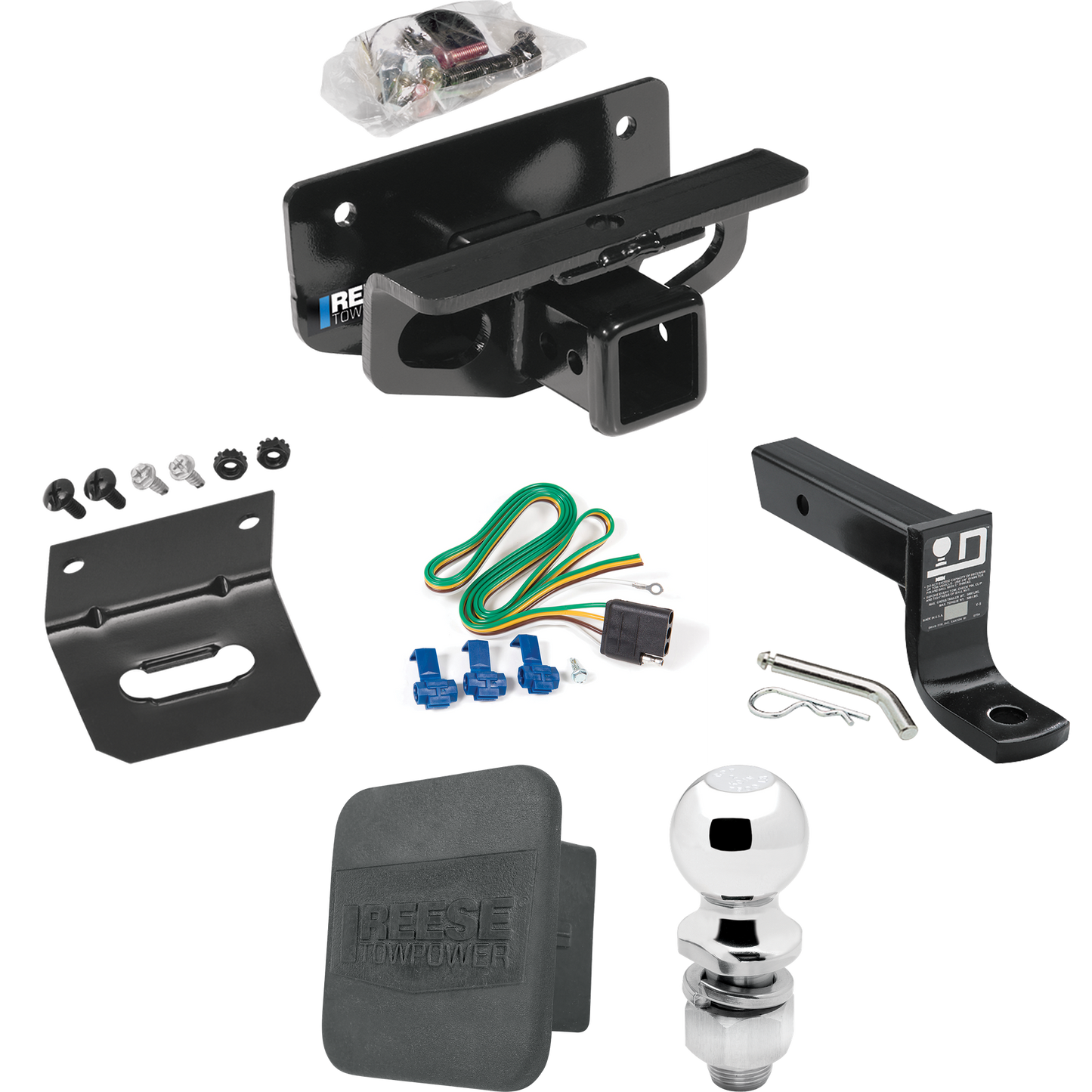 Fits 2006-2010 Dodge Ram 1500 Trailer Hitch Tow PKG w/ 4-Flat Wiring + Ball Mount w/ 4" Drop + 2" Ball + Wiring Bracket + Hitch Cover By Reese Towpower