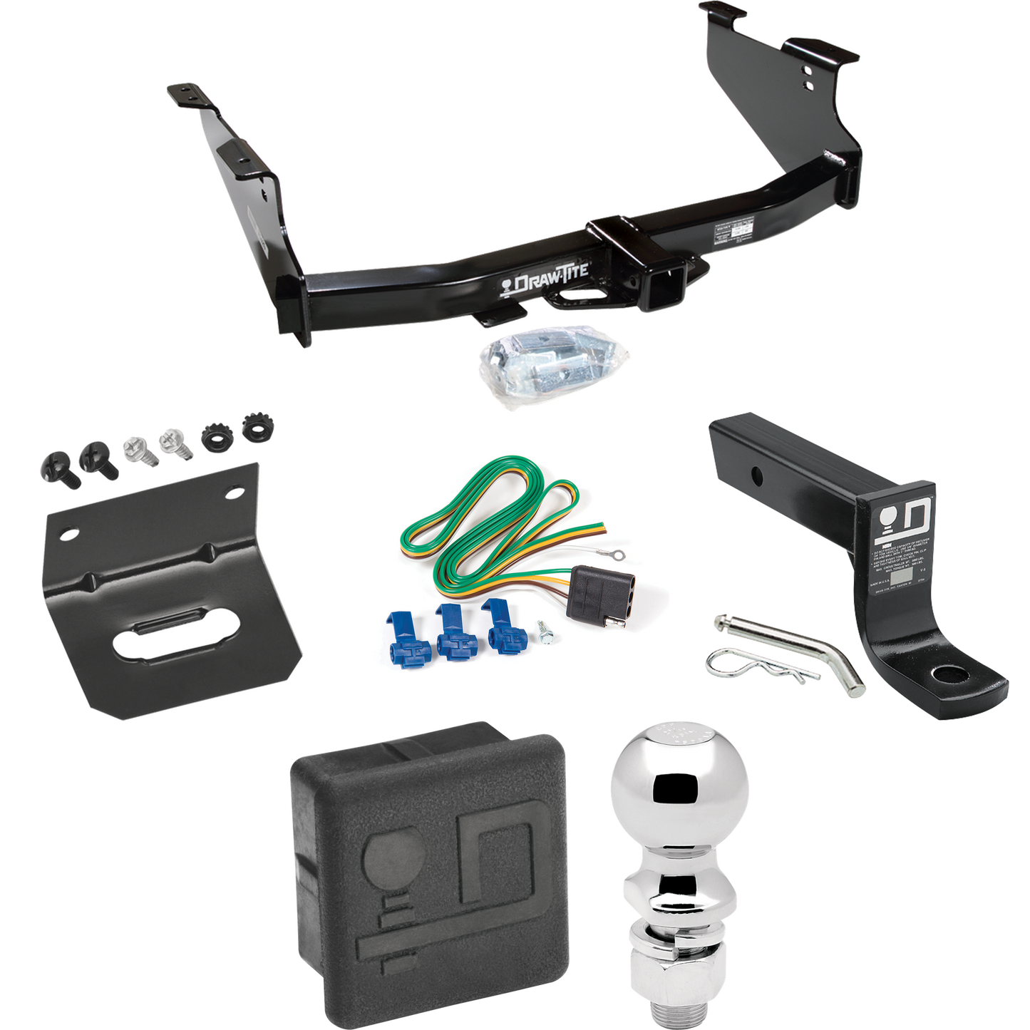 Fits 2003-2009 Dodge Ram 3500 Trailer Hitch Tow PKG w/ 4-Flat Wiring + Ball Mount w/ 4" Drop + 2-5/16" Ball + Wiring Bracket + Hitch Cover By Draw-Tite