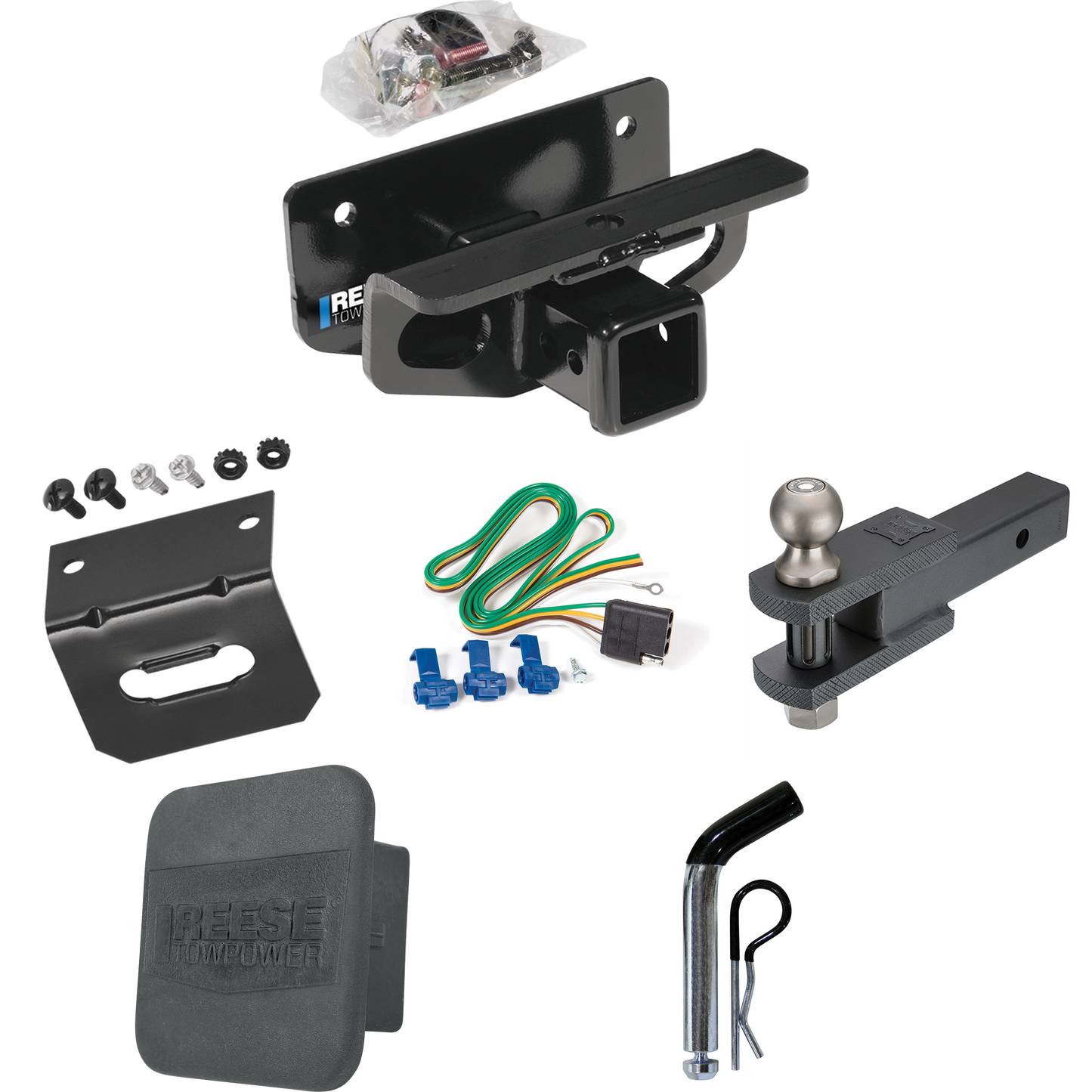 Fits 2004-2005 Dodge Ram 1500 Trailer Hitch Tow PKG w/ 4-Flat Wiring + Clevis Hitch Ball Mount w/ 2" Ball + Pin/Clip + Wiring Bracket + Hitch Cover (Excludes: Daytona/Hemi Sport Quad Cab/Ram Rumble Bee/SRT-10 Models) By Reese Towpower