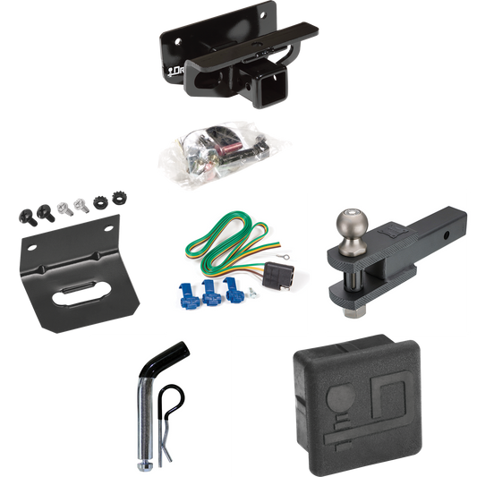 Se adapta al paquete de enganche de remolque Dodge Ram 3500 2003-2009 con 4 cables planos + soporte de bola de enganche de horquilla con bola de 2" + pasador/clip + soporte de cableado + cubierta de enganche de Draw-Tite