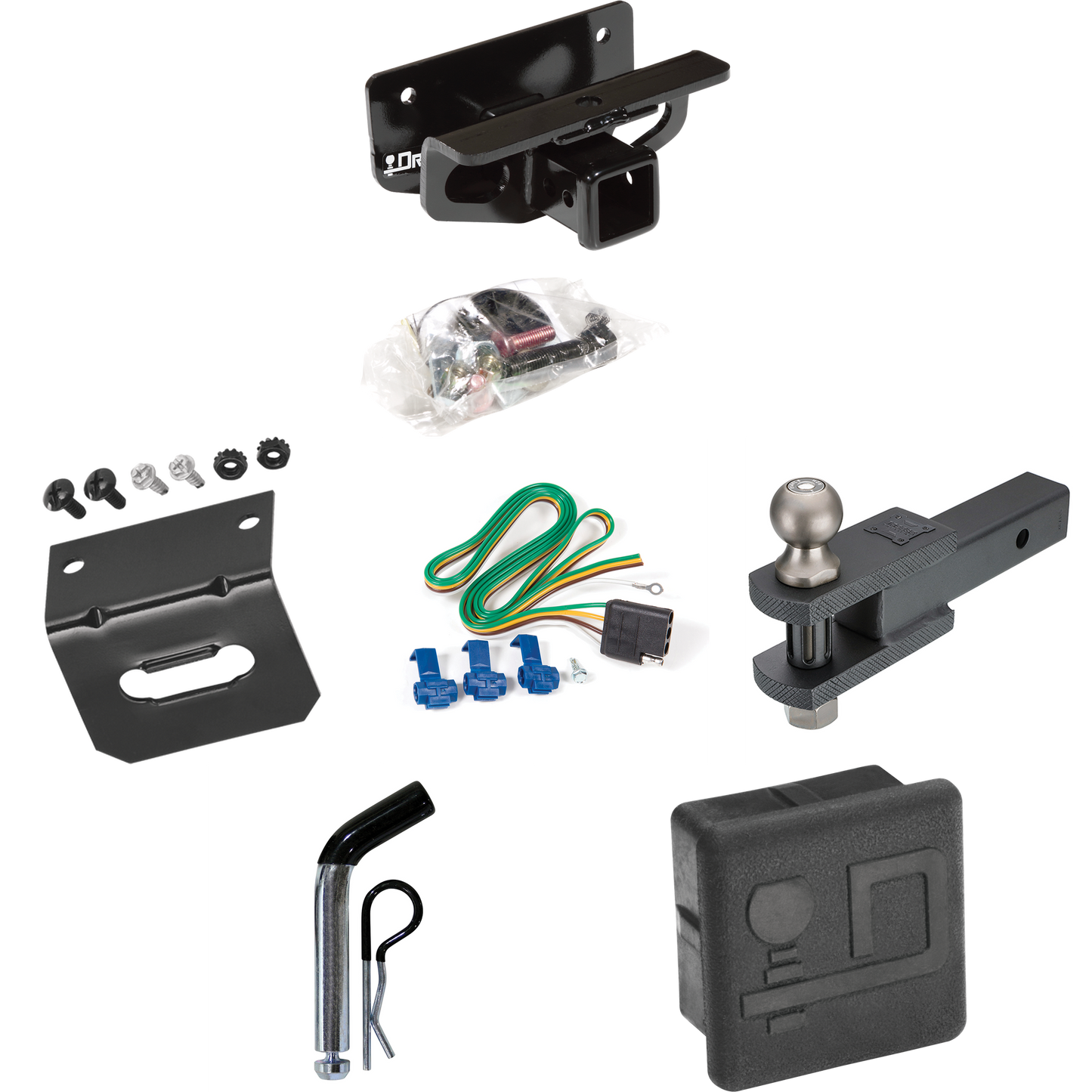 Fits 2004-2005 Dodge Ram 1500 Trailer Hitch Tow PKG w/ 4-Flat Wiring + Clevis Hitch Ball Mount w/ 2" Ball + Pin/Clip + Wiring Bracket + Hitch Cover (Excludes: Daytona/Hemi Sport Quad Cab/Ram Rumble Bee/SRT-10 Models) By Draw-Tite