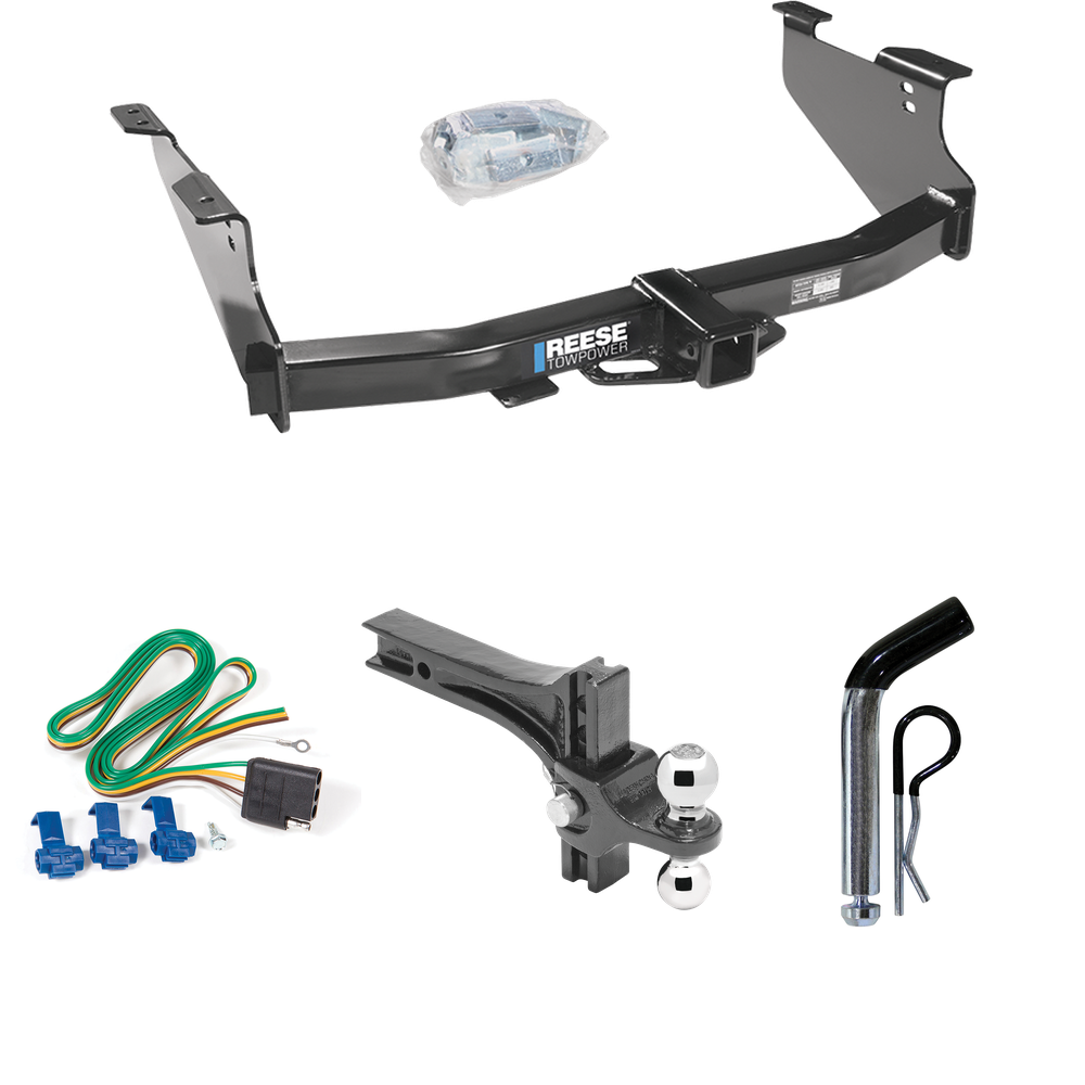 Fits 2003-2009 Dodge Ram 3500 Trailer Hitch Tow PKG w/ 4-Flat Wiring + Dual Adjustable Drop Rise Ball Ball Mount 2" & 2-5/16" Trailer Balls + Pin/Clip By Reese Towpower