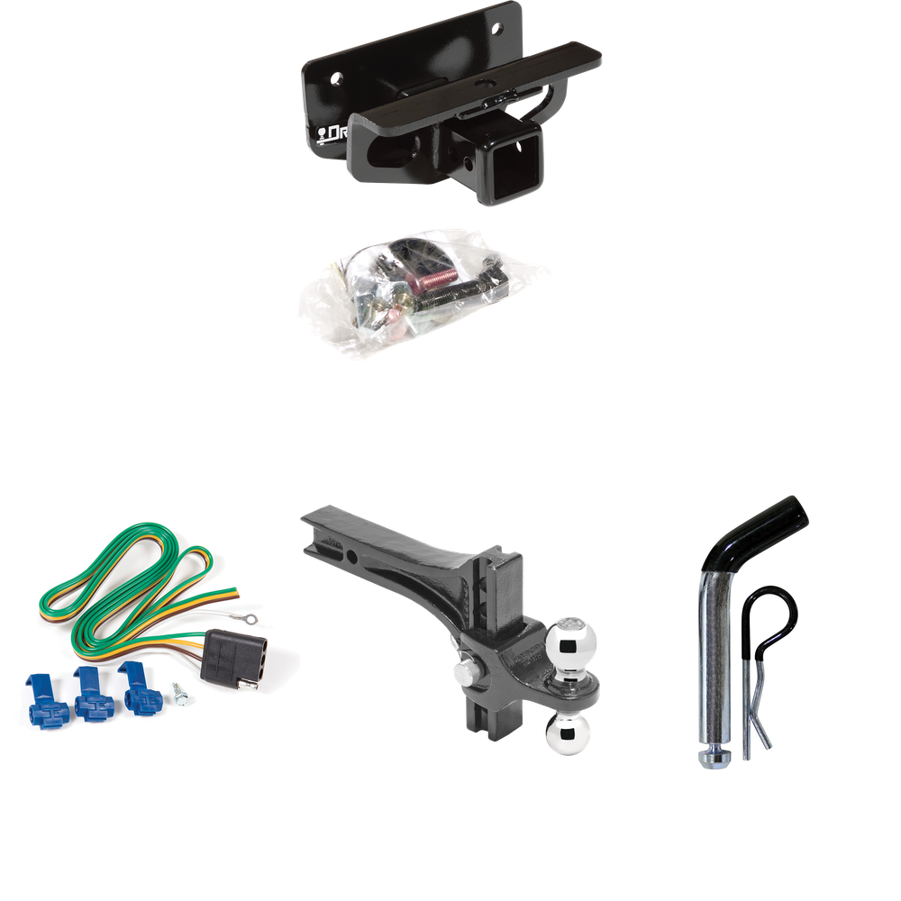 Fits 2003-2009 Dodge Ram 3500 Trailer Hitch Tow PKG w/ 4-Flat Wiring + Dual Adjustable Drop Rise Ball Ball Mount 2" & 2-5/16" Trailer Balls + Pin/Clip By Draw-Tite