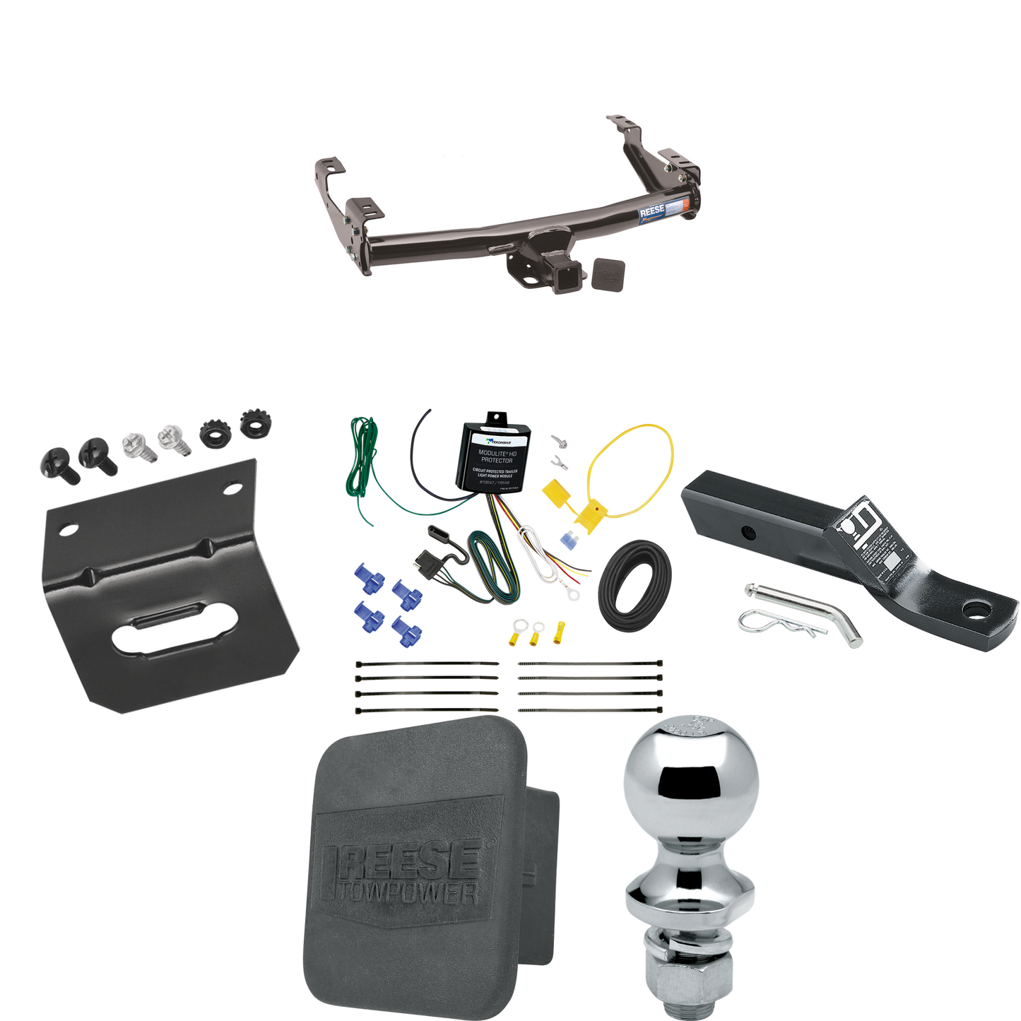 Fits 2003-2006 Toyota Tundra Trailer Hitch Tow PKG w/ 4-Flat Wiring + Ball Mount w/ 2" Drop + 1-7/8" Ball + Wiring Bracket + Hitch Cover By Reese Towpower