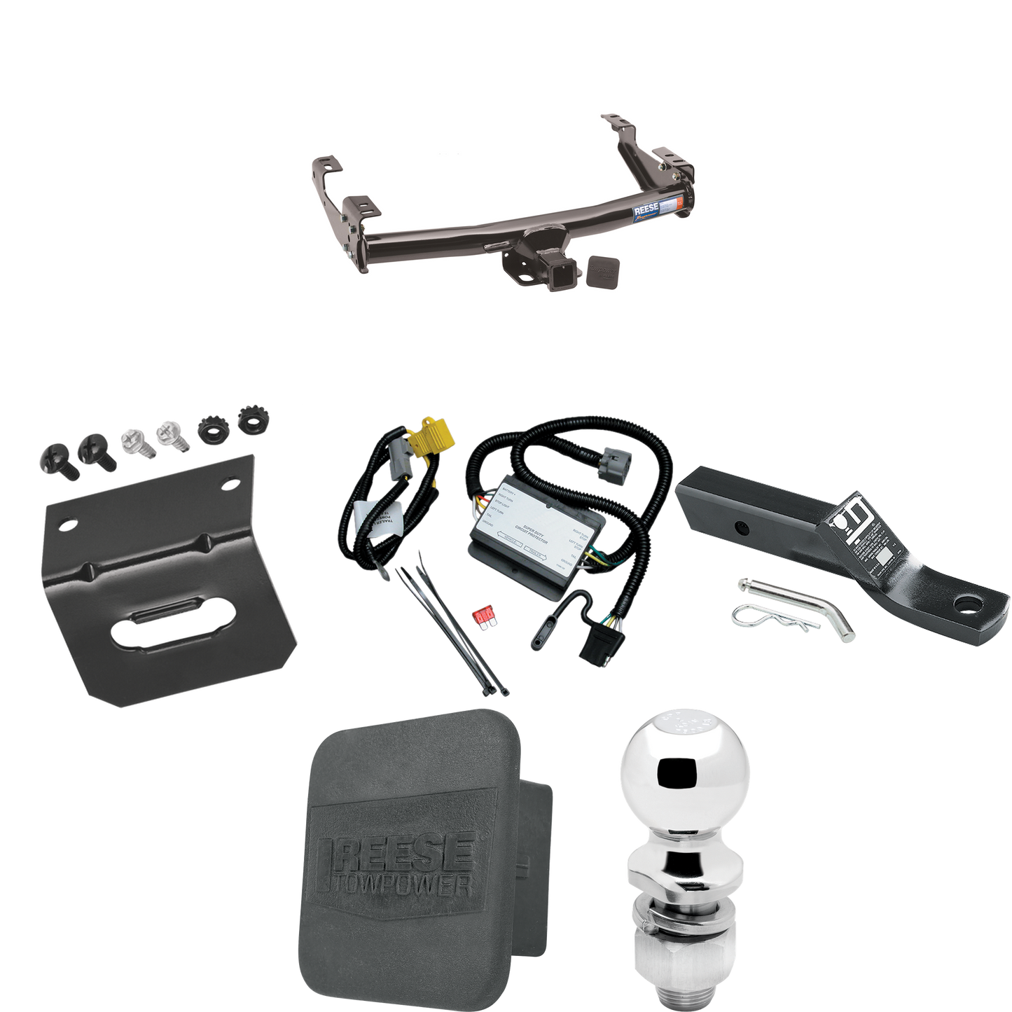 Fits 2000-2000 Toyota Tundra Trailer Hitch Tow PKG w/ 4-Flat Wiring + Ball Mount w/ 2" Drop & 2" Ball + Wiring Bracket + Hitch Cover By Reese Towpower