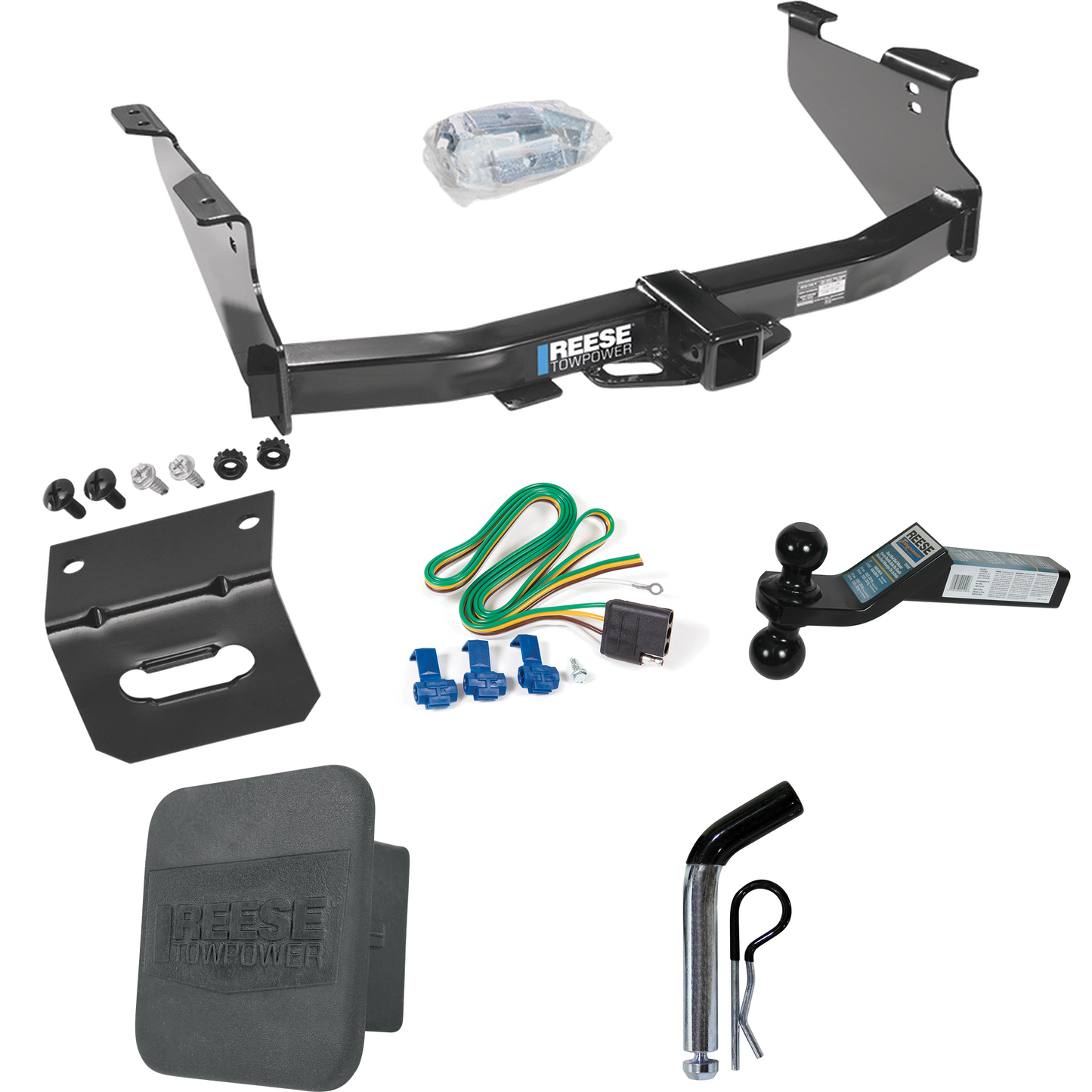 Fits 2003-2003 Dodge Ram 1500 Trailer Hitch Tow PKG w/ 4-Flat Wiring + Dual Ball Ball Mount 2" & 2-5/16" Trailer Balls + Pin/Clip + Wiring Bracket + Hitch Cover (For (Built After 11/2002) Models) By Reese Towpower