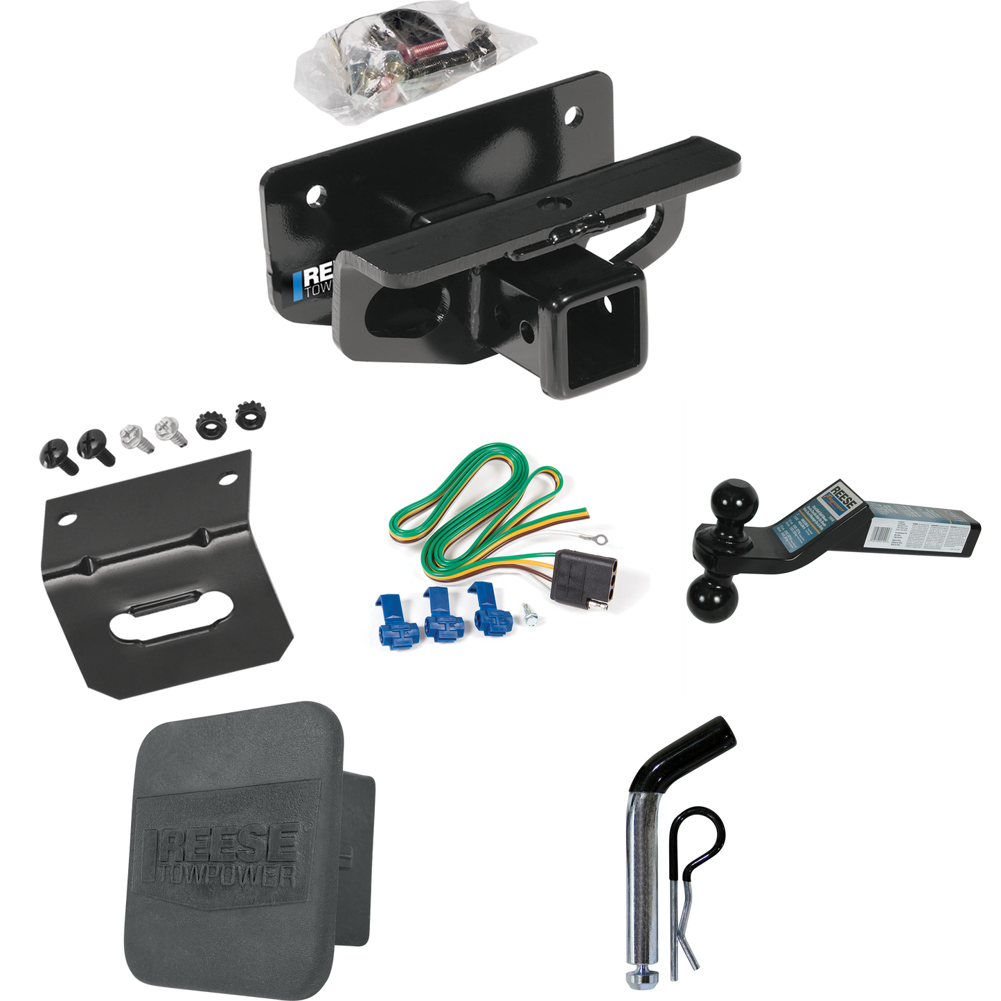 Fits 2011-2018 RAM 1500 Trailer Hitch Tow PKG w/ 4-Flat Wiring + Dual Ball Ball Mount 2" & 2-5/16" Trailer Balls + Pin/Clip + Wiring Bracket + Hitch Cover By Reese Towpower