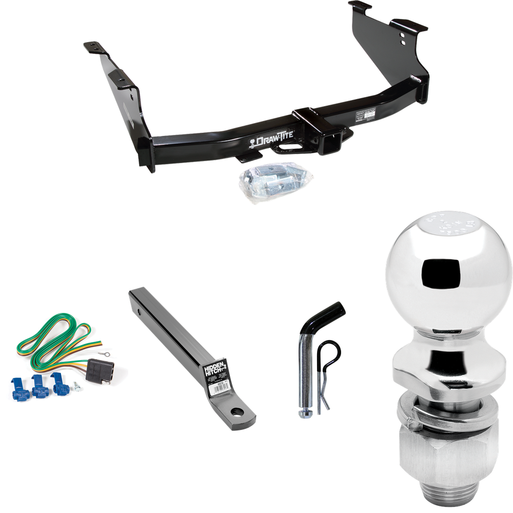 Fits 2003-2009 Dodge Ram 3500 Trailer Hitch Tow PKG w/ 4-Flat Wiring + Extended 16" Long Ball Mount w/ 2" Drop + Pin/Clip + 2" Ball By Draw-Tite