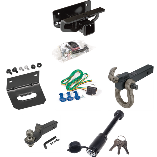 Fits 2004-2005 Dodge Ram 1500 Trailer Hitch Tow PKG w/ 4-Flat Wiring + Interlock Tactical Starter Kit w/ 2" Drop & 2" Ball + Tactical Hook & Shackle Mount + Tactical Dogbone Lock + Wiring Bracket (Excludes: Daytona/Hemi Sport Quad Cab/Ram Rumble Bee/