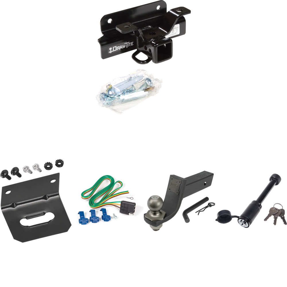 Fits 2003-2009 Dodge Ram 3500 Trailer Hitch Tow PKG w/ 4-Flat Wiring + Interlock Tactical Starter Kit w/ 3-1/4" Drop & 2" Ball + Tactical Dogbone Lock + Wiring Bracket By Draw-Tite