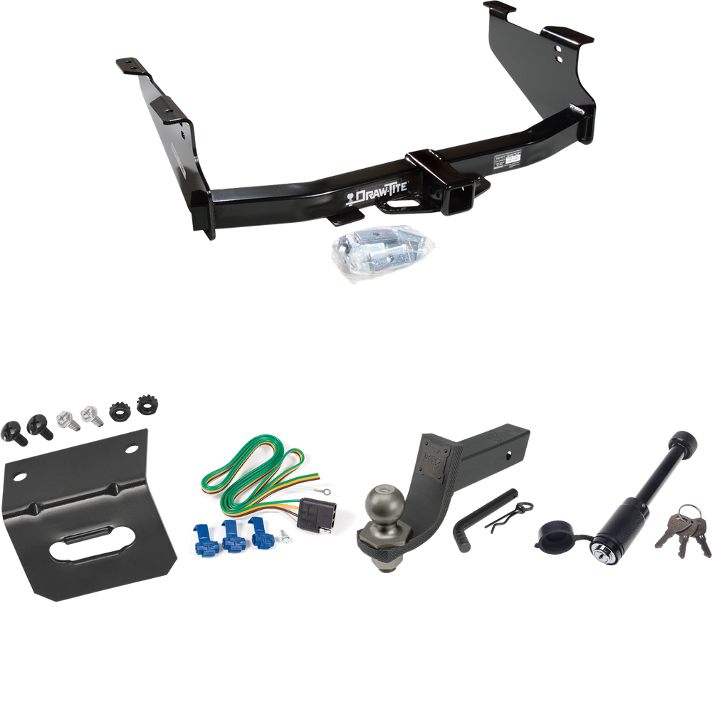 Fits 2003-2009 Dodge Ram 2500 Trailer Hitch Tow PKG w/ 4-Flat Wiring + Interlock Tactical Starter Kit w/ 3-1/4" Drop & 2" Ball + Tactical Dogbone Lock + Wiring Bracket By Draw-Tite