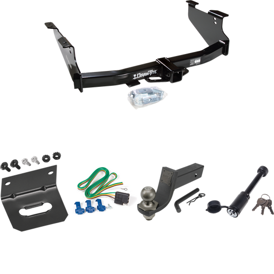 Fits 2003-2009 Dodge Ram 2500 Trailer Hitch Tow PKG w/ 4-Flat Wiring + Interlock Tactical Starter Kit w/ 3-1/4" Drop & 2" Ball + Tactical Dogbone Lock + Wiring Bracket By Draw-Tite