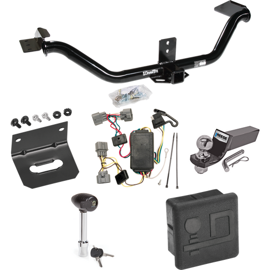 Fits 2006-2014 Honda Ridgeline Trailer Hitch Tow PKG w/ 4-Flat Wiring + Starter Kit Ball Mount w/ 2" Drop & 2" Ball + Wiring Bracket + Hitch Lock + Hitch Cover By Draw-Tite