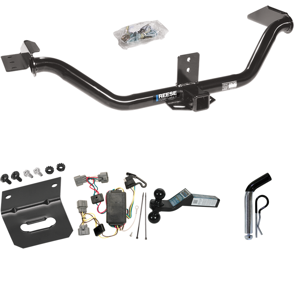 Fits 2006-2014 Honda Ridgeline Trailer Hitch Tow PKG w/ 4-Flat Wiring Harness + Dual Ball Ball Mount 2" & 2-5/16" Trailer Balls + Pin/Clip +  Wiring Bracket By Reese Towpower