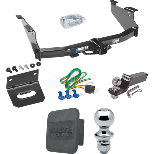 Fits 2006-2008 Dodge Ram 1500 Trailer Hitch Tow PKG w/ 4-Flat Wiring + Starter Kit Ball Mount w/ 2" Drop & 2" Ball + 1-7/8" Ball + Wiring Bracket + Hitch Cover By Reese Towpower