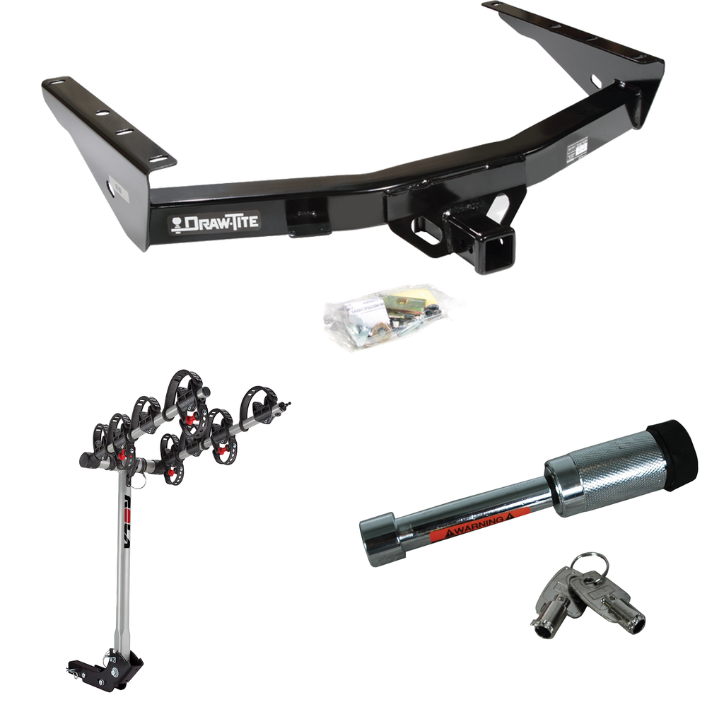 Fits 2000-2006 Toyota Tundra Trailer Hitch Tow PKG w/ 4 Bike Carrier Rack + Hitch Lock By Draw-Tite