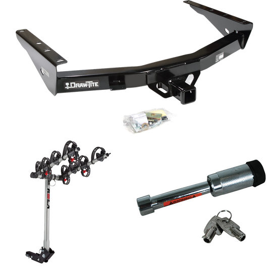 Fits 2000-2006 Toyota Tundra Trailer Hitch Tow PKG w/ 4 Bike Carrier Rack + Hitch Lock By Draw-Tite