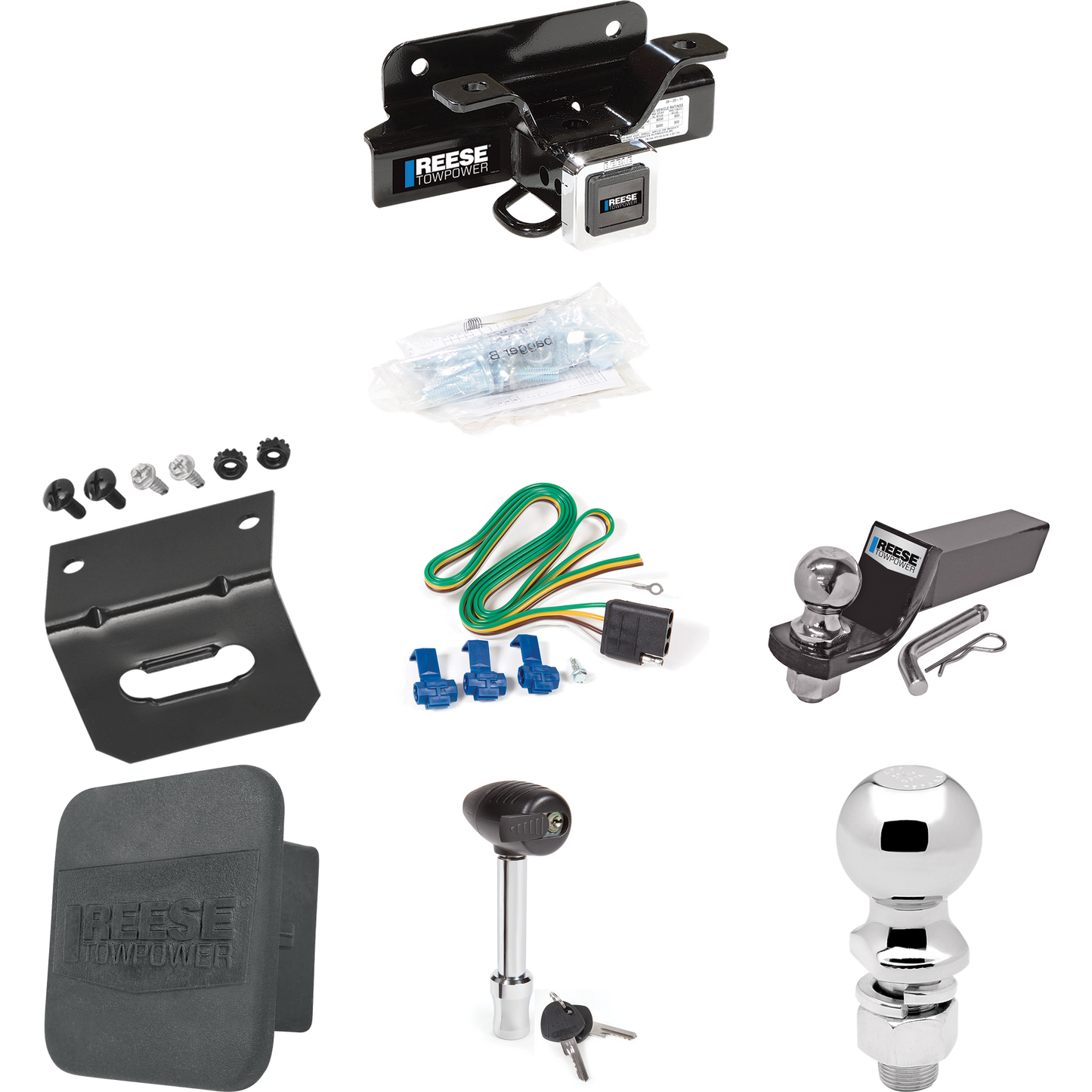 Fits 2004-2005 Dodge Ram 1500 Trailer Hitch Tow PKG w/ 4-Flat Wiring + Starter Kit Ball Mount w/ 2" Drop & 2" Ball + 2-5/16" Ball + Wiring Bracket + Hitch Lock + Hitch Cover (Excludes: Daytona/Hemi Sport Quad Cab/Ram Rumble Bee/SRT-10 Models) By Rees