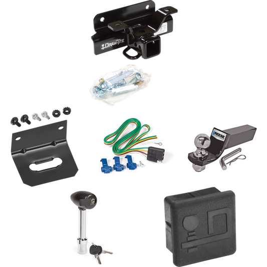 Fits 2004-2005 Dodge Ram 1500 Trailer Hitch Tow PKG w/ 4-Flat Wiring + Starter Kit Ball Mount w/ 2" Drop & 2" Ball + Wiring Bracket + Hitch Lock + Hitch Cover (Excludes: Daytona/Hemi Sport Quad Cab/Ram Rumble Bee/SRT-10 Models) By Draw-Tite