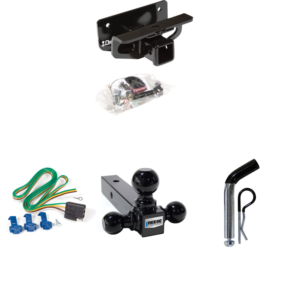 Fits 2011-2018 RAM 1500 Trailer Hitch Tow PKG w/ 4-Flat Wiring + Triple Ball Ball Mount 1-7/8" & 2" & 2-5/16" Trailer Balls + Pin/Clip By Draw-Tite