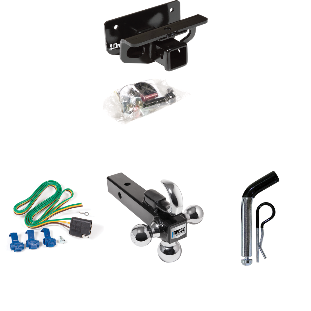 Se adapta al paquete de remolque con enganche para remolque Dodge Ram 2500 2003-2009 con 4 cables planos + soporte de bola triple de 1-7/8" y 2" y 2-5/16" con gancho de remolque + pasador/clip por sorteo -Tita