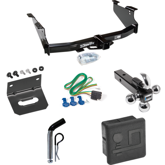 Fits 2003-2009 Dodge Ram 3500 Trailer Hitch Tow PKG w/ 4-Flat Wiring + Triple Ball Ball Mount 1-7/8" & 2" & 2-5/16" Trailer Balls w/ Tow Hook + Pin/Clip + Wiring Bracket + Hitch Cover By Draw-Tite