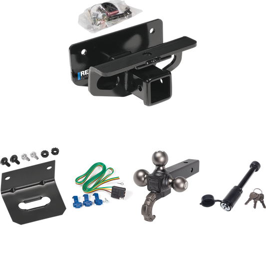 Fits 2019-2023 RAM 1500 Classic Trailer Hitch Tow PKG w/ 4-Flat Wiring + Tactical Triple Ball Ball Mount 1-7/8" & 2" & 2-5/16" Balls & Tow Hook + Tactical Dogbone Lock + Wiring Bracket By Reese Towpower