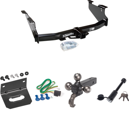 Fits 2006-2008 Dodge Ram 1500 Trailer Hitch Tow PKG w/ 4-Flat Wiring + Tactical Triple Ball Ball Mount 1-7/8" & 2" & 2-5/16" Balls & Tow Hook + Tactical Dogbone Lock + Wiring Bracket By Draw-Tite