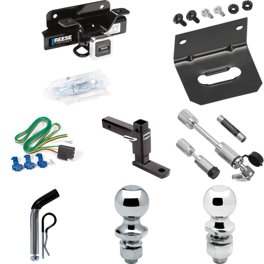 Fits 2004-2005 Dodge Ram 1500 Trailer Hitch Tow PKG w/ 4-Flat Wiring Harness + Adjustable Drop Rise Ball Mount + Pin/Clip + 2" Ball + 1-7/8" Ball + Dual Hitch & Coupler Locks (Excludes: Daytona/Hemi Sport Quad Cab/Ram Rumble Bee/SRT-10 Models) By Ree