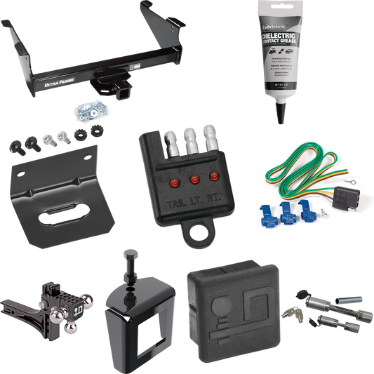 Fits 2011-2023 RAM 2500 Trailer Hitch Tow PKG w/ 4-Flat Wiring Harness + Adjustable Drop Rise Triple Ball Ball Mount 1-7/8" & 2" & 2-5/16" Trailer Balls + Dual Hitch & Coupler Locks + Hitch Cover + Wiring Bracket + Wiring Tester + Electric Grease + A