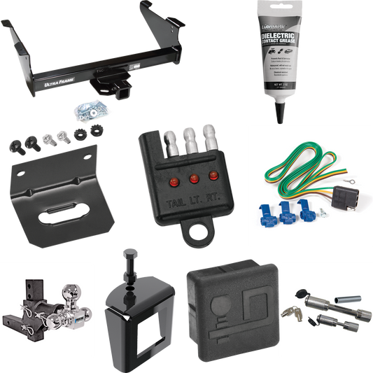 Fits 2011-2023 RAM 2500 Trailer Hitch Tow PKG w/ 4-Flat Wiring Harness + Adjustable Drop Rise Triple Ball Ball Mount 1-7/8" & 2" & 2-5/16" Trailer Balls + Dual Hitch & Coupler Locks + Hitch Cover + Wiring Bracket + Wiring Tester + Electric Grease + A