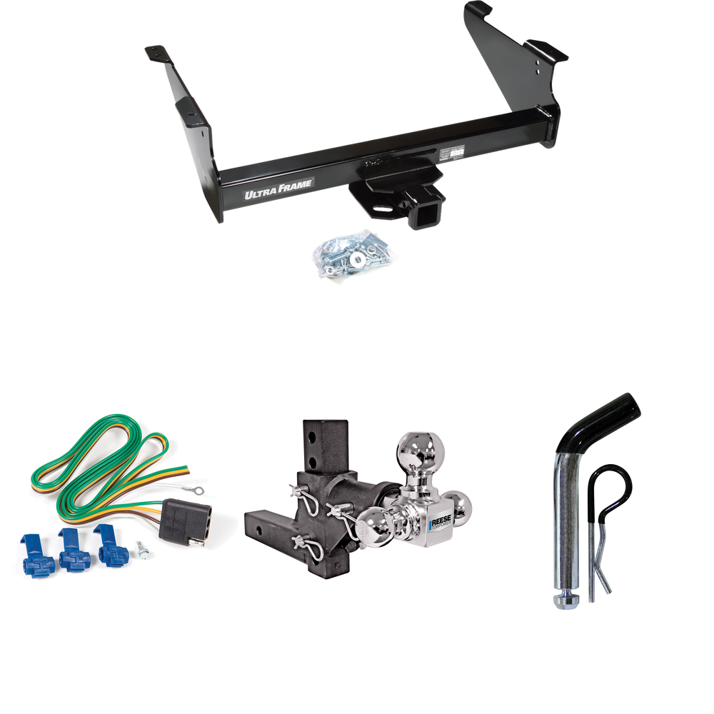 Fits 2011-2023 RAM 2500 Trailer Hitch Tow PKG w/ 4-Flat Wiring Harness + Adjustable Drop Rise Triple Ball Ball Mount 1-7/8" & 2" & 2-5/16" Trailer Balls + Pin/Clip By Draw-Tite