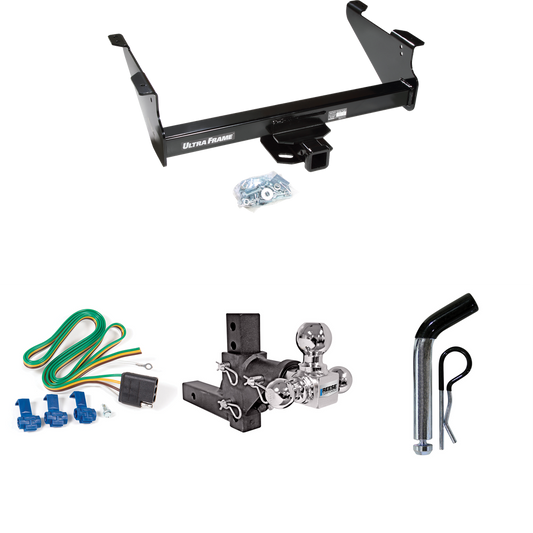 Fits 2011-2023 RAM 2500 Trailer Hitch Tow PKG w/ 4-Flat Wiring Harness + Adjustable Drop Rise Triple Ball Ball Mount 1-7/8" & 2" & 2-5/16" Trailer Balls + Pin/Clip By Draw-Tite