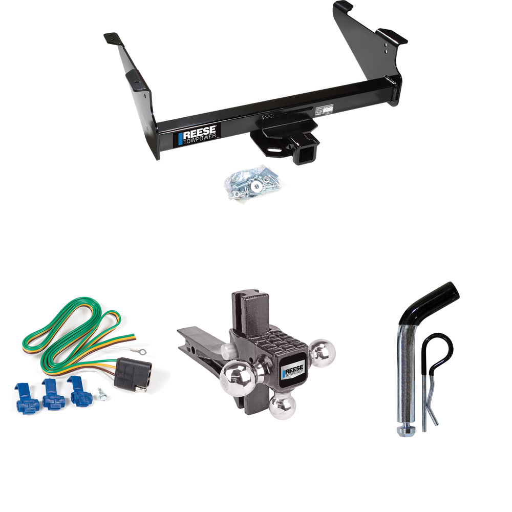 Fits 2003-2003 Dodge Ram 1500 Trailer Hitch Tow PKG w/ 4-Flat Wiring Harness + Adjustable Drop Rise Triple Ball Ball Mount 1-7/8" & 2" & 2-5/16" Trailer Balls + Pin/Clip (For (Built After 11/2002) Models) By Reese Towpower