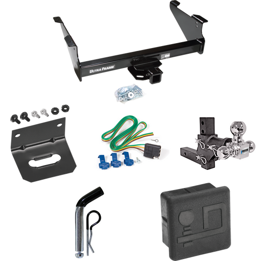 Fits 2006-2008 Dodge Ram 1500 Trailer Hitch Tow PKG w/ 4-Flat Wiring Harness + Adjustable Drop Rise Triple Ball Ball Mount 1-7/8" & 2" & 2-5/16" Trailer Balls + Pin/Clip + Hitch Cover + Wiring Bracket By Draw-Tite