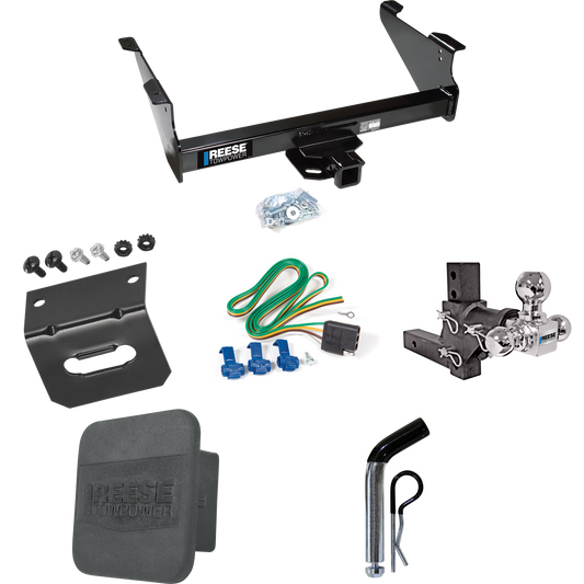 Fits 2011-2023 RAM 3500 Trailer Hitch Tow PKG w/ 4-Flat Wiring Harness + Adjustable Drop Rise Triple Ball Ball Mount 1-7/8" & 2" & 2-5/16" Trailer Balls + Pin/Clip + Hitch Cover + Wiring Bracket By Reese Towpower