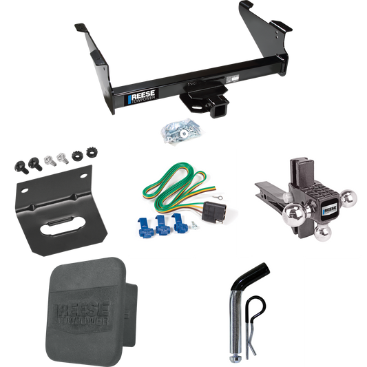 Fits 2003-2003 Dodge Ram 1500 Trailer Hitch Tow PKG w/ 4-Flat Wiring Harness + Adjustable Drop Rise Triple Ball Ball Mount 1-7/8" & 2" & 2-5/16" Trailer Balls + Pin/Clip + Hitch Cover + Wiring Bracket (For (Built After 11/2002) Models) By Reese Towpo